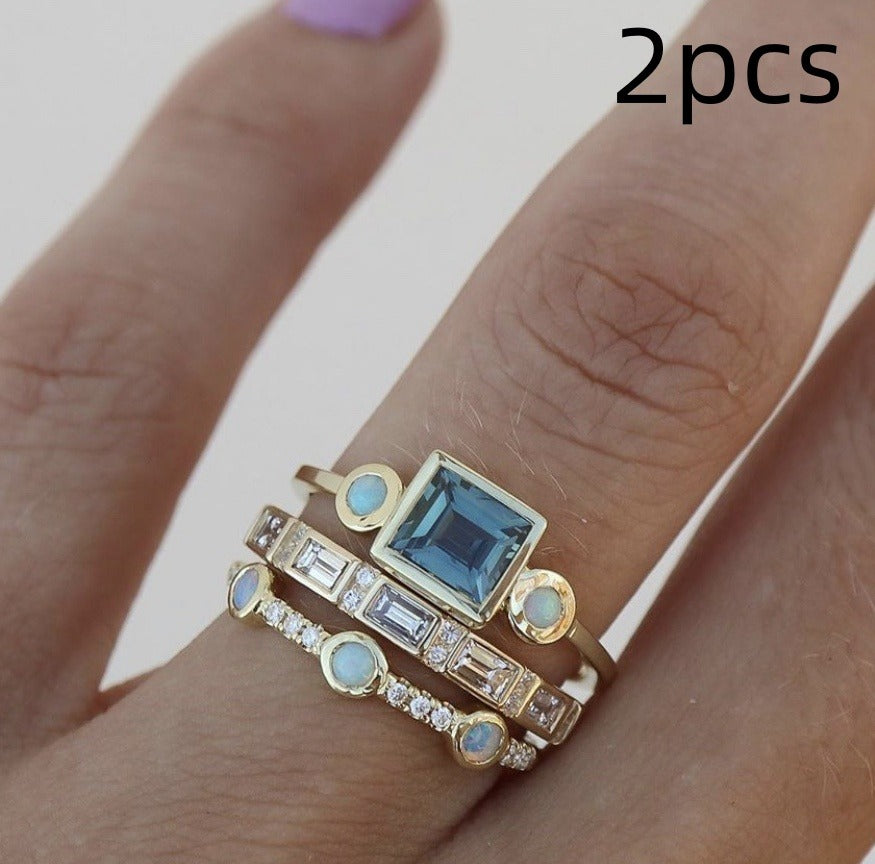 Women's Gemstone Ring Set with Electroplated Gold Finish