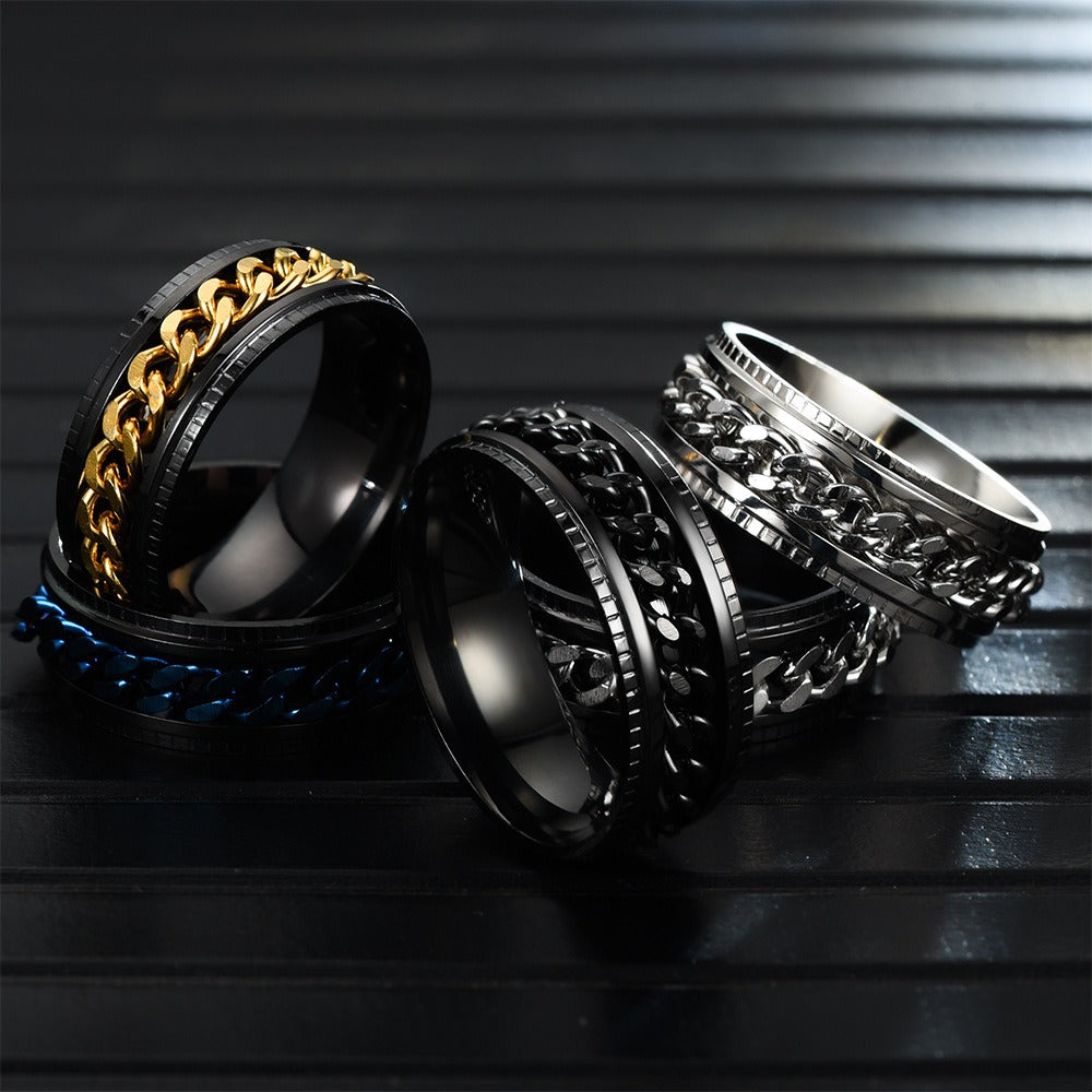 Rotating Chain Stainless Steel Ring – Unisex Spinner Band