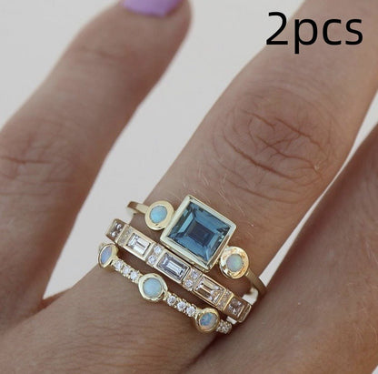 Women's Gemstone Ring Set with Electroplated Gold Finish