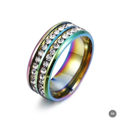 Modern Titanium Steel Ring with Sparkling Cubic Zirconia